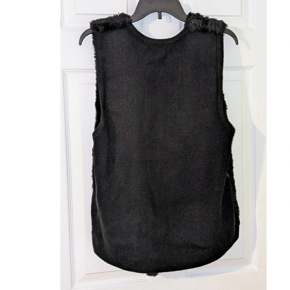 Nanette Lepore Black Faux Fur Vest Sleeveless Collarless Size L‎